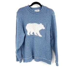 EUC Vintage Cotton Country by Parkhurst Polar Bear Sweater Blue White Size Small